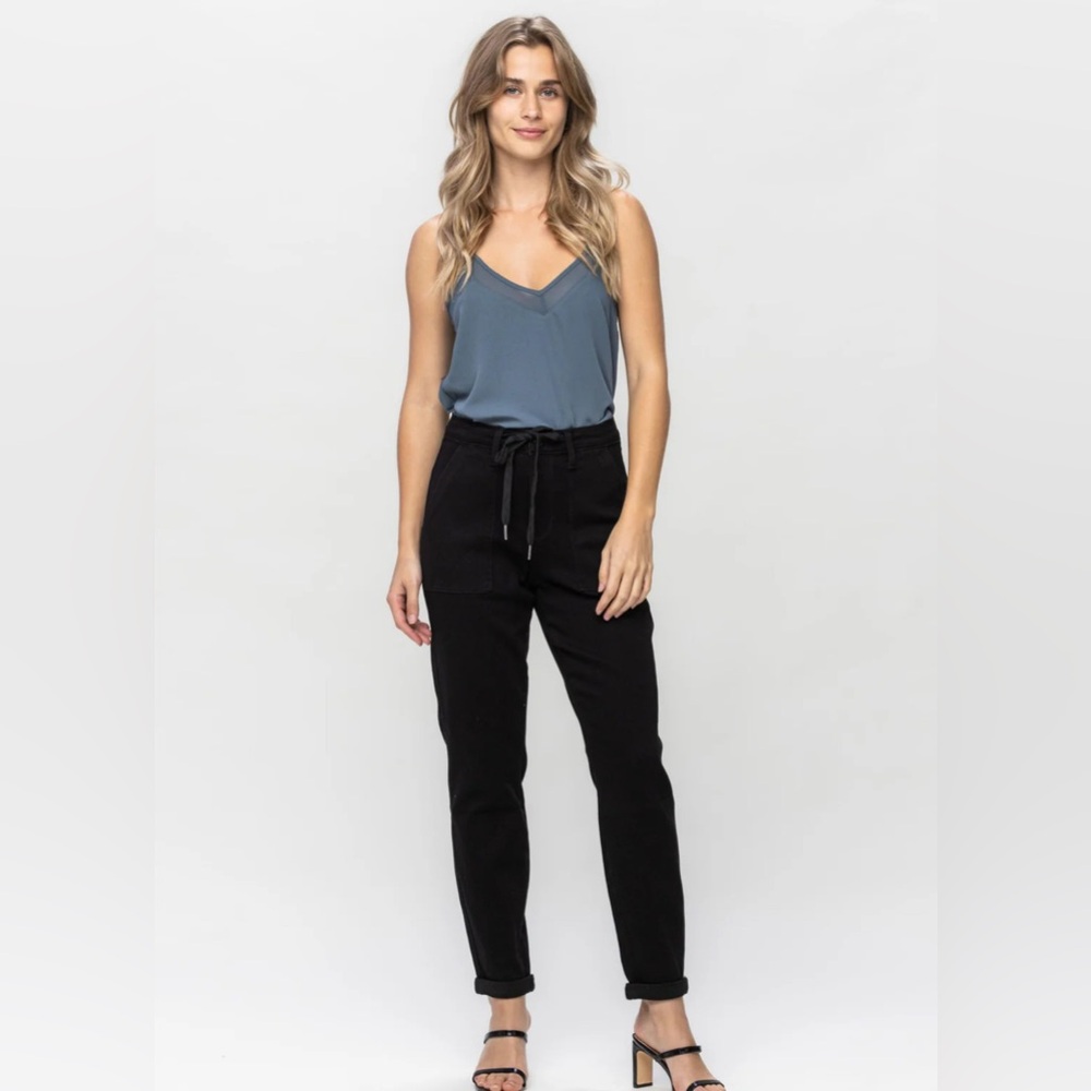 Judy Blue High Waist Jet Black Double Roll Cuff Jogger Jeans, 27-0124